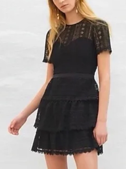 Express Women Xs Black Lace Whimsigoth Ruffle Tiered Mini Cocktail Dress Nwt